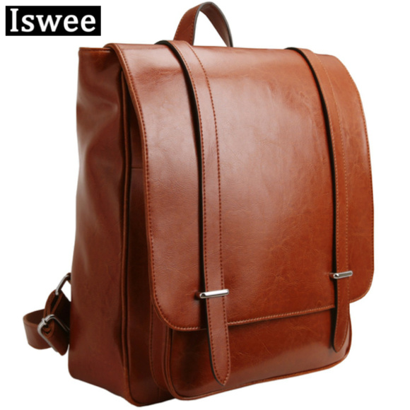 Iswee Handbags - NWOT: Iswee Unisex Casual Leather Backpack (BROWN)